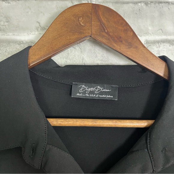 Brigette Brianna Black Midi Length Button Front Soft Stretch Shirt Dress Sz M - Picture 5 of 7